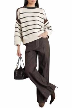 NEW BRUNELLO CUCINELLI striped sweater in cream